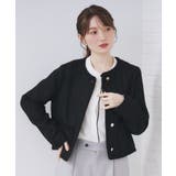 ブラック(019) | ファンシーツイードノーカラージャケット【洗える】 | index