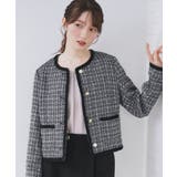 ブラック(419) | ファンシーツイードノーカラージャケット【洗える】 | index