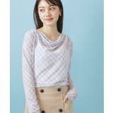 ラベンダー(280) | シアーチェックドレープネックトップス【洗濯機OK】 | index