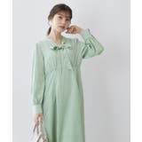 ミントグリーン(121) | リボンボウタイドットワンピース【洗濯機OK/イージーアイロン/防シワ】 | index