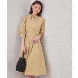 ベージュ(052) | ベルト付きタックシャツワンピース【洗濯機OK/イージーアイロン】 | index