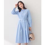 サックスブルー(390) | ベルト付きタックシャツワンピース【洗濯機OK/イージーアイロン】 | index