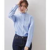 サックスブルー(890) | ブロードフロントフリルブラウス【洗濯機OK】《5col》 | index