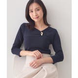 ネイビー(094) | ブローチ風ゴールドパーツ付きアシメニット【洗濯機OK/坑ピル】 | index