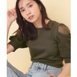 ブラウン(044) | 肩シアー柄編みニット【洗濯機OK／抗ピル】 | index