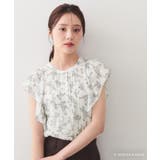 オフホワイト(103) | ◆【日比谷花壇コラボ】線画フラワーピンタックブラウス【防シワ／洗濯機OK】 | index
