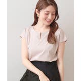 グレージュ(050) | 【接触冷感】ビジューキーネックフレンチトップス《UVケア 洗濯機OK XS～3L | index
