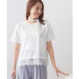 オフホワイト(003) | 【接触冷感/UV】刺繍ロゴ裾レースTシャツ《洗濯機OK》 | index