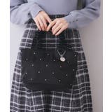 ブラック(019) | 持ち手フリルビジューミドルトートバッグ【2WAY】 | index