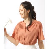 オレンジ(067) | 【洗える】ふんわり さらさら コットンシフォン 半袖スキッパーブラウス | SHOO・LA・RUE