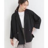 ブラック(019) | 【S-LL/ひんやり】さらっとしたタッチが心地よい ダブルブレストジャケット | SHOO・LA・RUE