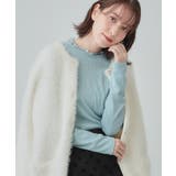 ブルー(091) | 【S-LL】衿レースハイネックリブトップス | SHOO・LA・RUE