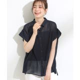 ネイビー(094) | 【S-LL】さらシャリコットン 上品なシアー感のデザインシャツ | SHOO・LA・RUE