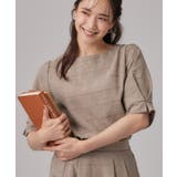 ベージュ(052) | 【セットアップ可/S-LL】モールチェックで上品に タックスリーブ ブラウス | SHOO・LA・RUE