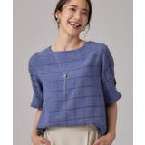ブルー(092) | 【セットアップ可/S-LL】モールチェックで上品に タックスリーブ ブラウス | SHOO・LA・RUE