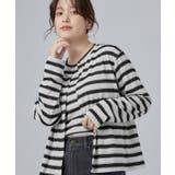 ブラック(319) | 【2点セット/洗濯機可】マルチボーダーTシャツ+カーディガン | SHOO・LA・RUE