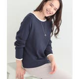 ネイビー(594) | 【洗濯機可/S-LL/アンサンブル可】すっきりと好印象 配色クルーネックニット | SHOO・LA・RUE