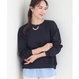 ネイビー(094) | 【洗濯機可/S-LL】1枚でサマ見え ラメニットソー レイヤード風トップス | SHOO・LA・RUE