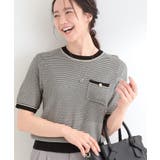 ブラック(419) | 【洗濯機可/S-LL】金ボタンが上品 カノコ編み配色クルーネックニット | SHOO・LA・RUE