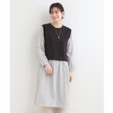 【S-LL/体型カバー】ストライプ柄ドッキングワンピース | SHOO・LA・RUE | 詳細画像1 