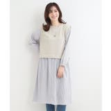 【S-LL/体型カバー】ストライプ柄ドッキングワンピース | SHOO・LA・RUE | 詳細画像5 