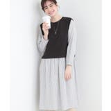 ブラック(519) | 【S-LL/体型カバー】ストライプ柄ドッキングワンピース | SHOO・LA・RUE