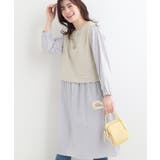 グレージュ(550) | 【S-LL/体型カバー】ストライプ柄ドッキングワンピース | SHOO・LA・RUE