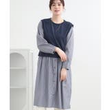 ネイビー(594) | 【S-LL/体型カバー】ストライプ柄ドッキングワンピース | SHOO・LA・RUE