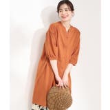 オレンジ(067) | 【洗濯機可/S-LL】カットツイルキーネックシャツワンピース | SHOO・LA・RUE