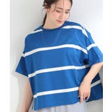 ブルー(393) | 【SHOO ICE】ひんやり太ボーダー斜め切り替えTシャツ | SHOO・LA・RUE