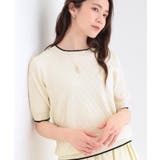 オフホワイト(003) | 【洗濯機可/S-LL】大人上品なダイヤ編み柄 配色半袖ニット | SHOO・LA・RUE