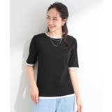 【S-LL/洗濯機可】二の腕隠れる 配色レイヤード風 5分袖Tシャツ | SHOO・LA・RUE | 詳細画像5 
