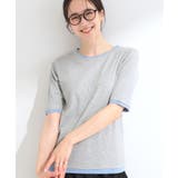 グレー(512) | 【S-LL/洗濯機可】二の腕隠れる 配色レイヤード風 5分袖Tシャツ | SHOO・LA・RUE