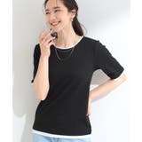 ブラック(519) | 【S-LL/洗濯機可】二の腕隠れる 配色レイヤード風 5分袖Tシャツ | SHOO・LA・RUE