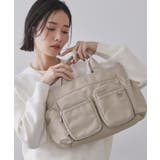 ベージュ(052) | フロントWポケット3層デザインミドルトートバッグ【2WAY／マルチポケット】 | OPAQUE.CLIP