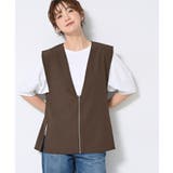 ブラウン(044) | 【セットアップ可/洗える】サイドスリットVネックジレ | Dessin