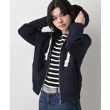 ネイビー(094) | 【洗える】コットンカシミヤブレンドフードジップカーディガン | Dessin