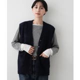 ネイビー(094) | 【洗える】Vネックシャギーベスト | Dessin