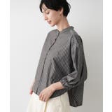 【洗える】ストライプギャザー袖ブラウス | Dessin | 詳細画像6 