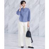 【洗える】ストライプギャザー袖ブラウス | Dessin | 詳細画像16 