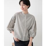 スミクロ(318) | 【洗える】ストライプギャザー袖ブラウス | Dessin