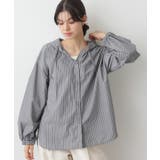 チャコールグレー(314) | 【洗える】ストライプフードブラウス | Dessin