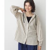 グレー(317) | 【洗える】ストライプフードブラウス | Dessin