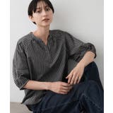 ブラウン(344) | 【洗える/五分袖】ランタンスリーブスキッパーネックブラウス | Dessin