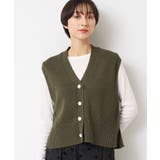 カーキ(027) | 【洗える】パール調ボタン付きニットジレ | Dessin