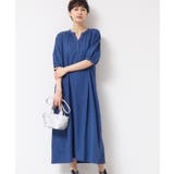 ブルー(092) | 【洗える】パフスリーブAラインワンピース（S～L） | Dessin