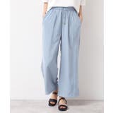 ブルー(091) | 【ウエストゴム・洗える】サテンワイドパンツ | Dessin