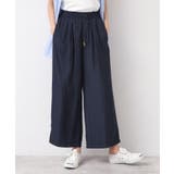 ネイビー(094) | 【ウエストゴム・洗える】サテンワイドパンツ | Dessin