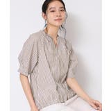 ブラウン(344) | 【洗える・4サイズ展開】パフスリーブ五分袖ブラウス（XS～L） | Dessin