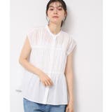 ホワイト(002) | 【洗える】シャーリングペプラムブラウス | Dessin